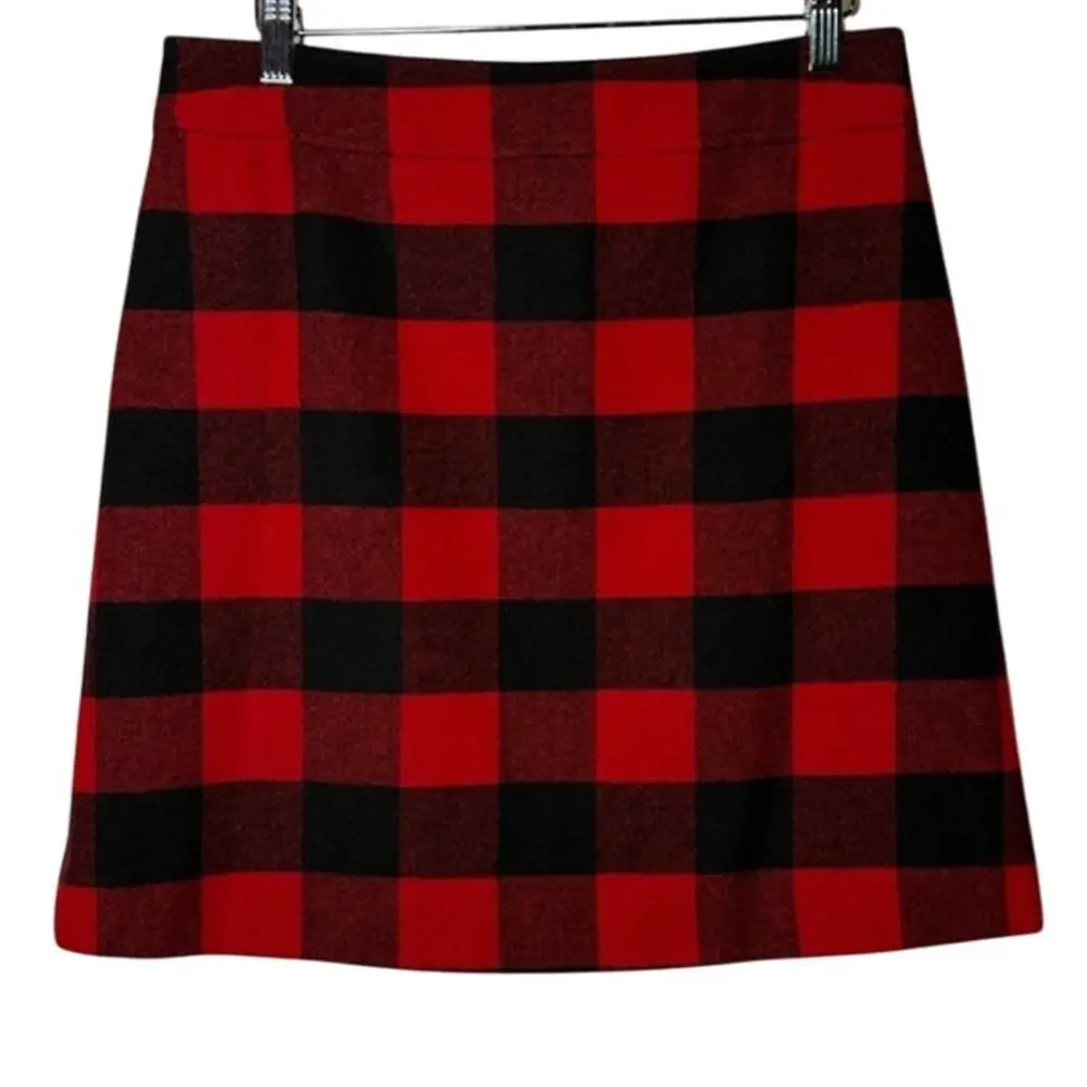New J. CREW Buffalo Red Black Plaid‎ Wool Blend Holiday Lined Mini Skirt Size 6
